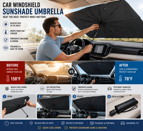 ☀️No More Hot Steering Wheel! Car Windshield Sun Shade Umbrella-HG