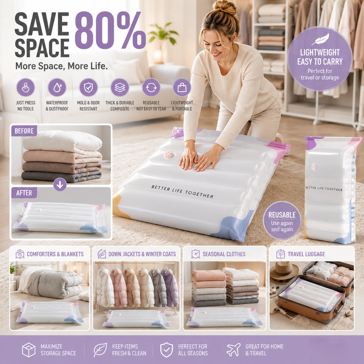50K+ Sold!🧳No-Pump Vacuum StorageCompression Bags-HG
