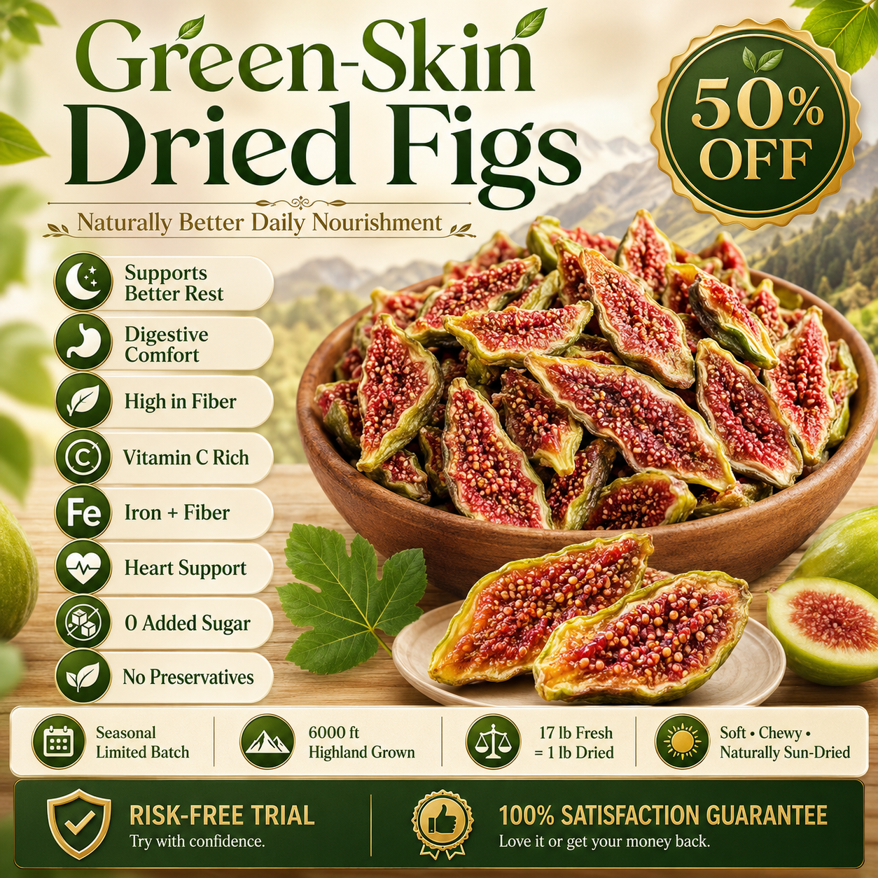 🌿Premium Emerald Dried Figs | 100% Sun-Dried Superfood ☀️ -TOP1