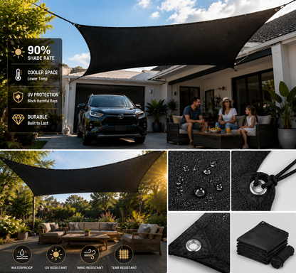 🏆90% Blackout Cloth (Black) -  UV- Resistant Shade Net with Reinforced Rivets-HG