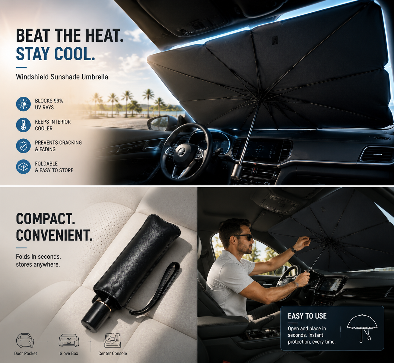 ☀️No More Hot Steering Wheel! Car Windshield Sun Shade Umbrella-HG