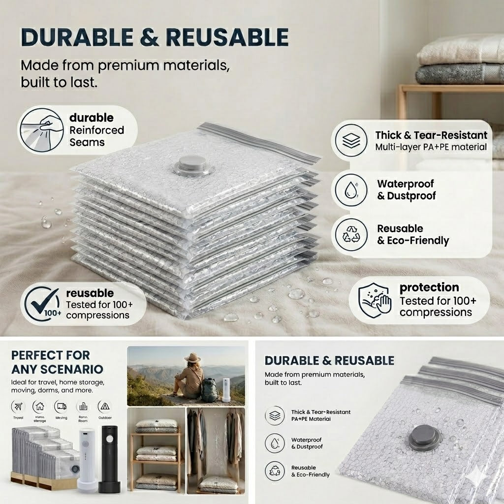 Cordless Travel Vacuum Bag Set, Save 80% of luggage space immediately-HG