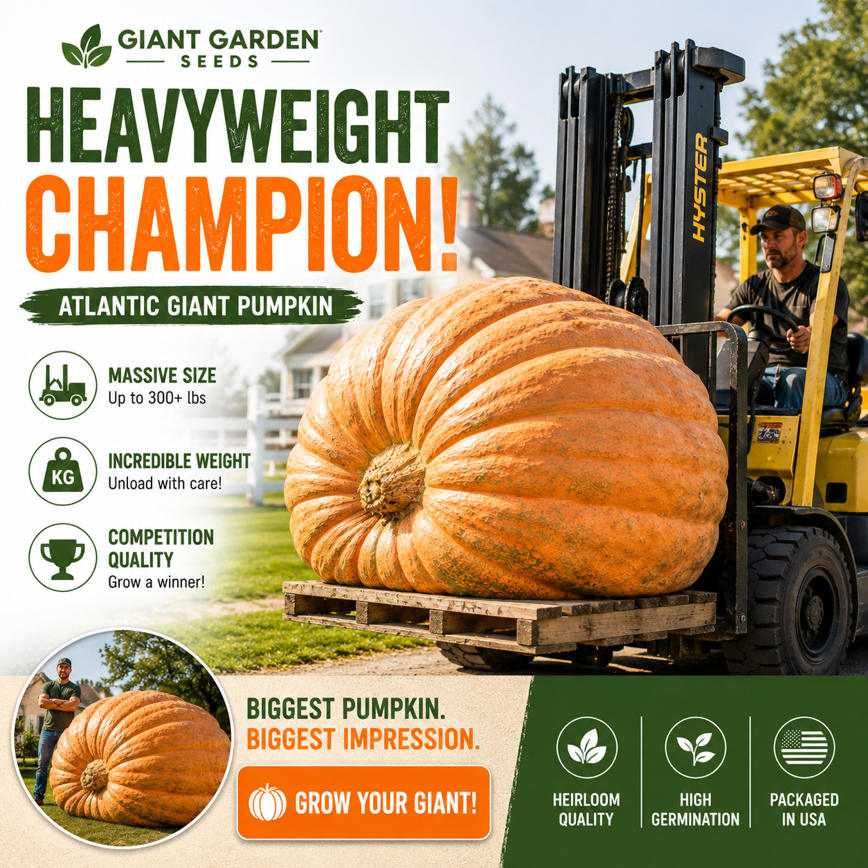 Atlantic Giant Pumpkin Seeds – Grow Massive Backyard Pumpkins for Halloween, Family Fun & Giant Harvests-Rush