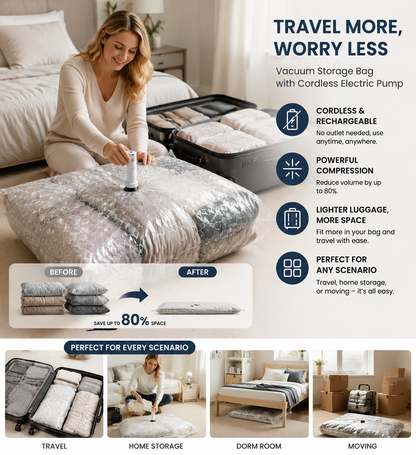 Cordless Travel Vacuum Bag Set, Save 80% of luggage space immediately-HG