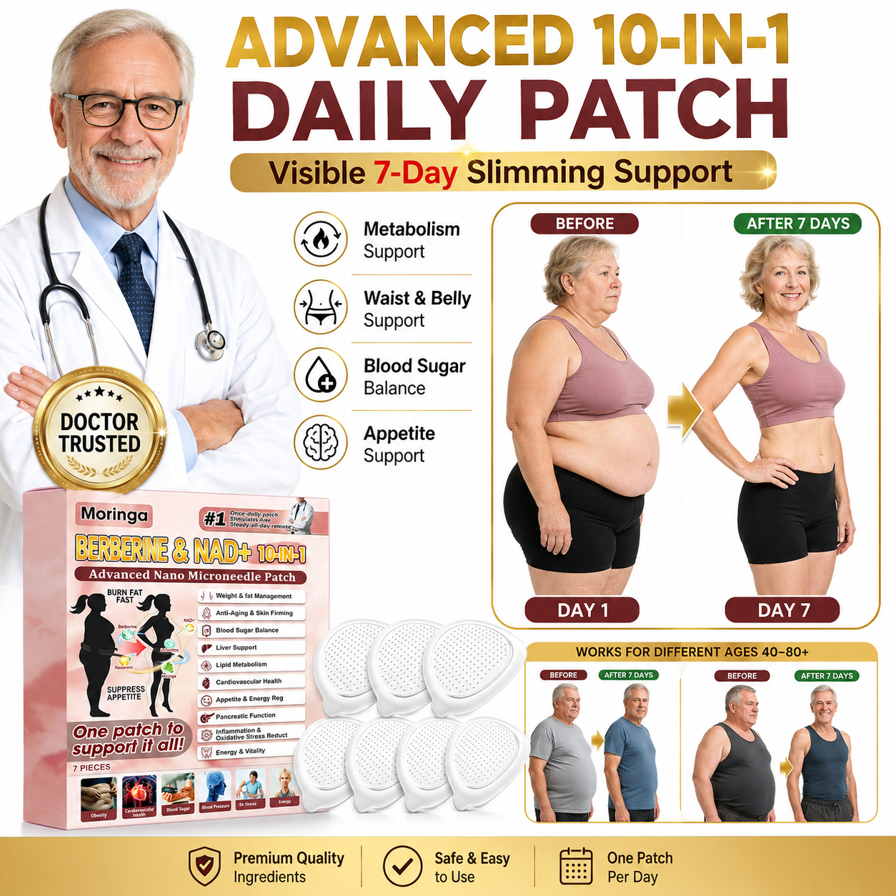 🌿 Moringa BERBERINE & NAD+ 10-IN-1 Daily Wellness Patch ✨ Metabolism, Craving & Waistline Support-TY