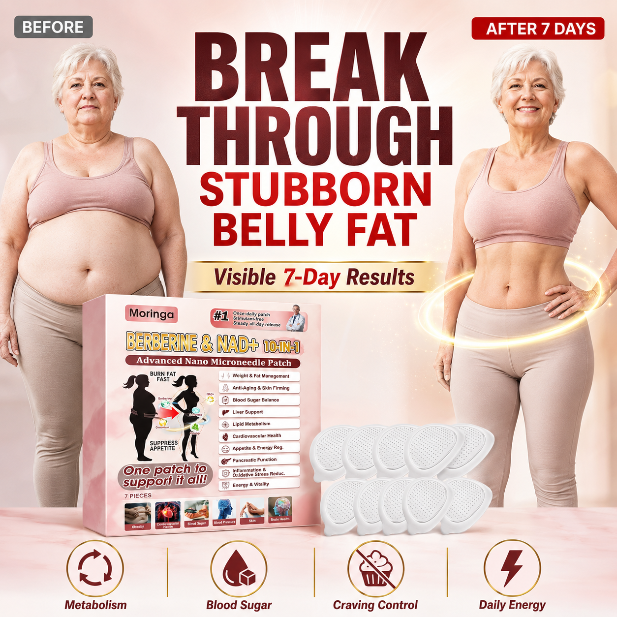 🌿 Moringa BERBERINE & NAD+ 10-IN-1 Daily Wellness Patch ✨ Metabolism, Craving & Waistline Support-TY