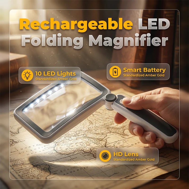Folding Handheld Magnifying Glass with Light for Reading-Rush