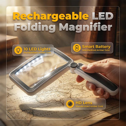 Folding Handheld Magnifying Glass with Light for Reading-Rush