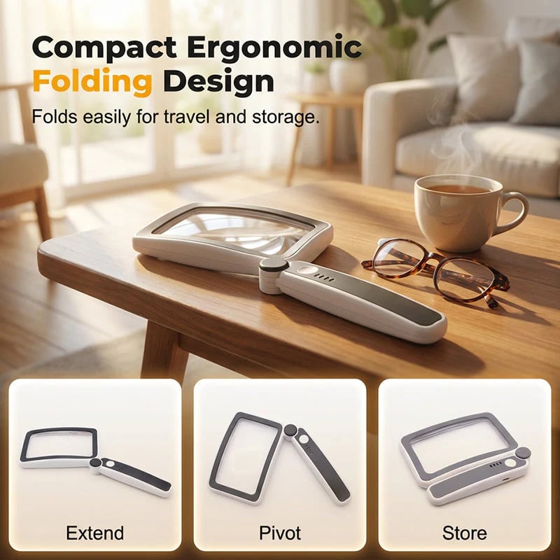 Folding Handheld Magnifying Glass with Light for Reading-Rush