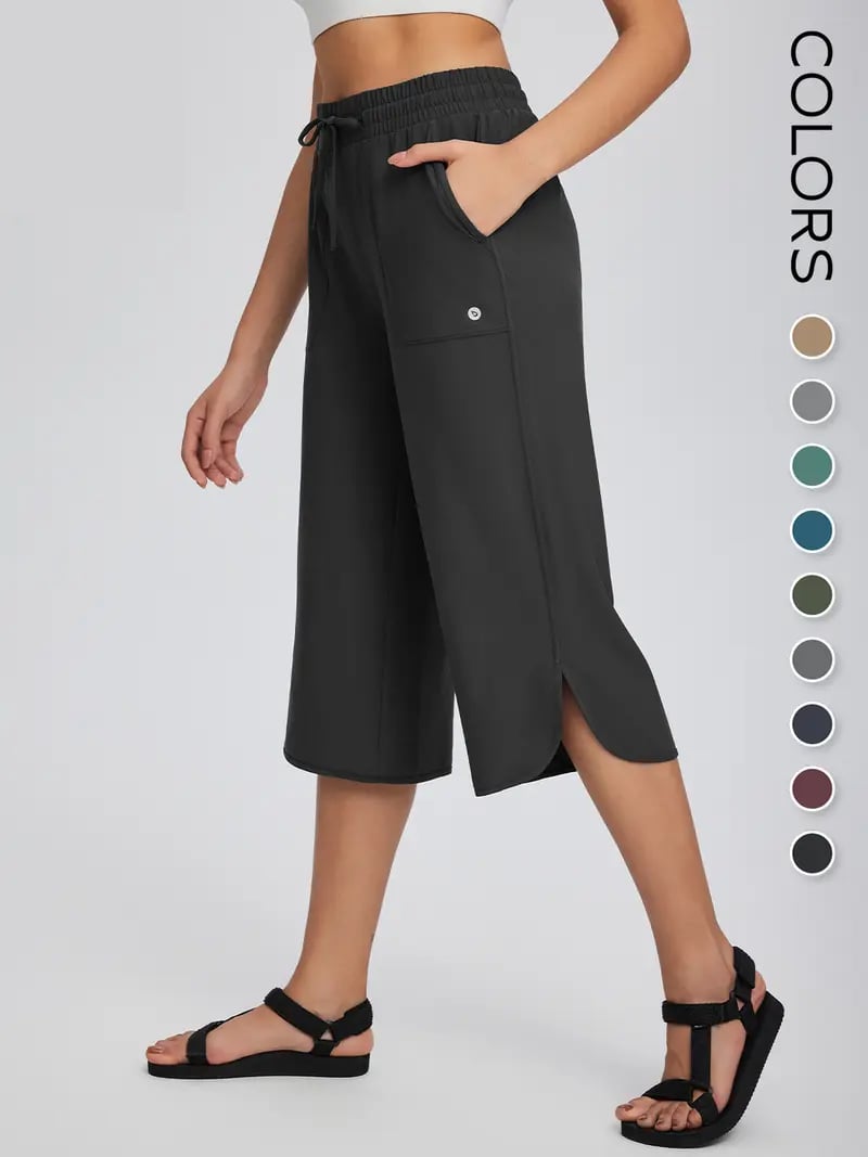 👖 Women's Wide Leg Yoga Capris – High Waisted with Pockets, Quick Dry, Lightweight, UPF 50+ Sun Protection – Loose Comfy for Hiking, Gym, Travel & Outdoor Workout ☀️-Rush