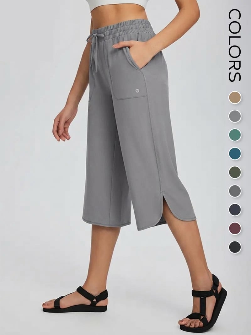 👖 Women's Wide Leg Yoga Capris – High Waisted with Pockets, Quick Dry, Lightweight, UPF 50+ Sun Protection – Loose Comfy for Hiking, Gym, Travel & Outdoor Workout ☀️-Rush