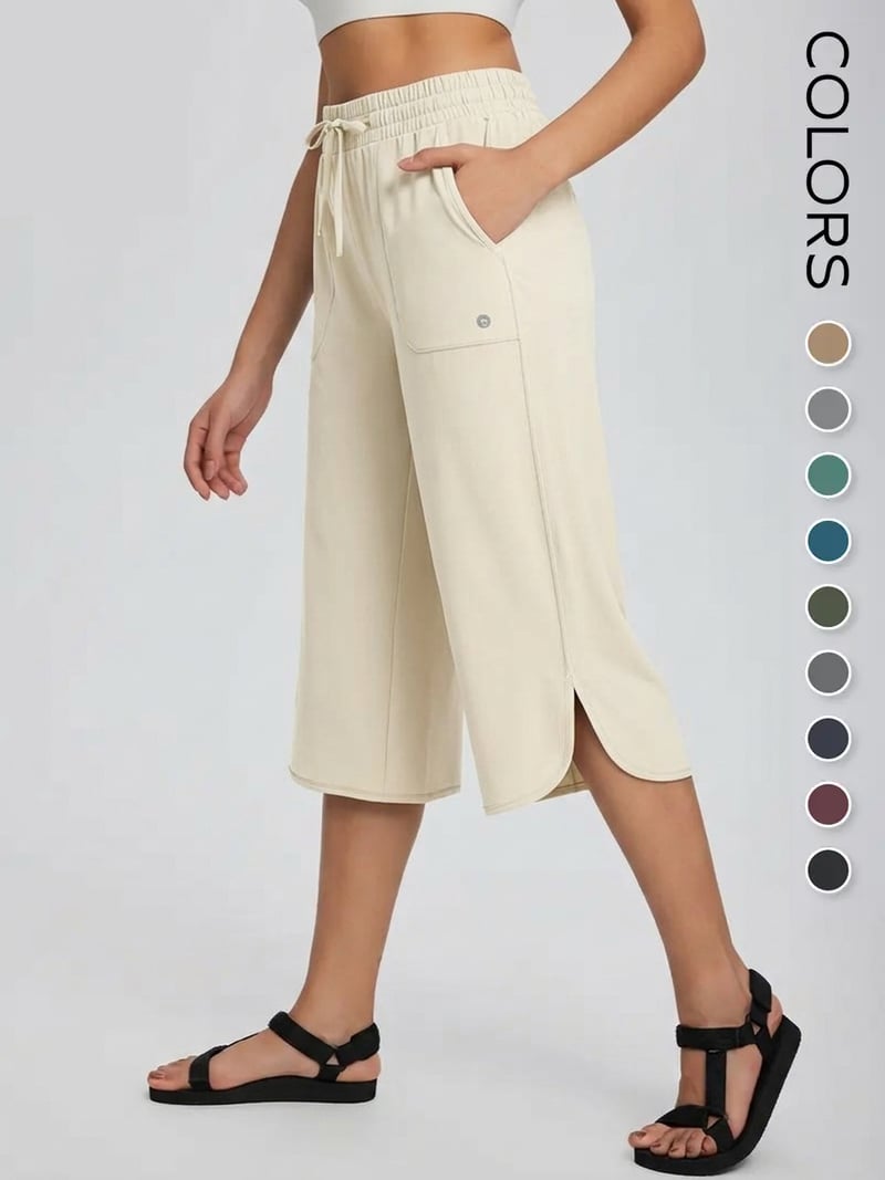 👖 Women's Wide Leg Yoga Capris – High Waisted with Pockets, Quick Dry, Lightweight, UPF 50+ Sun Protection – Loose Comfy for Hiking, Gym, Travel & Outdoor Workout ☀️-Rush