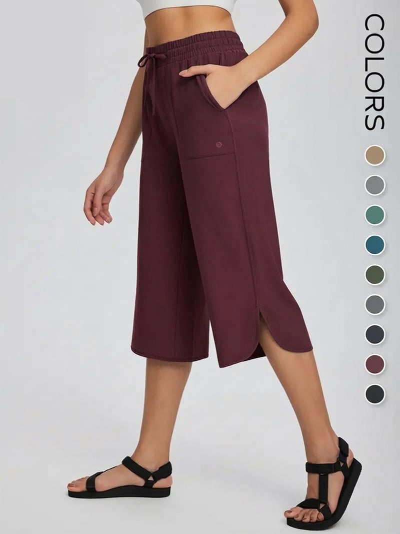 👖 Women's Wide Leg Yoga Capris – High Waisted with Pockets, Quick Dry, Lightweight, UPF 50+ Sun Protection – Loose Comfy for Hiking, Gym, Travel & Outdoor Workout ☀️-Rush