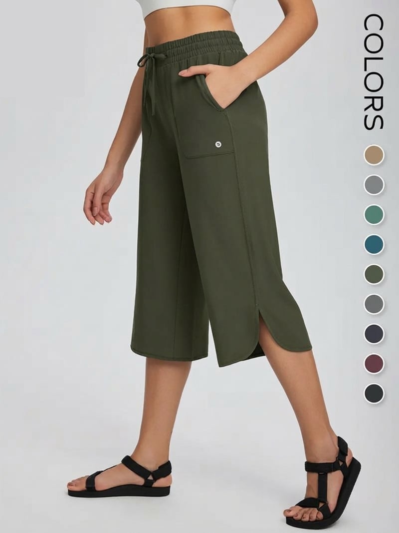 👖 Women's Wide Leg Yoga Capris – High Waisted with Pockets, Quick Dry, Lightweight, UPF 50+ Sun Protection – Loose Comfy for Hiking, Gym, Travel & Outdoor Workout ☀️-Rush