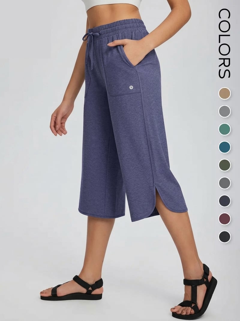 👖 Women's Wide Leg Yoga Capris – High Waisted with Pockets, Quick Dry, Lightweight, UPF 50+ Sun Protection – Loose Comfy for Hiking, Gym, Travel & Outdoor Workout ☀️-Rush