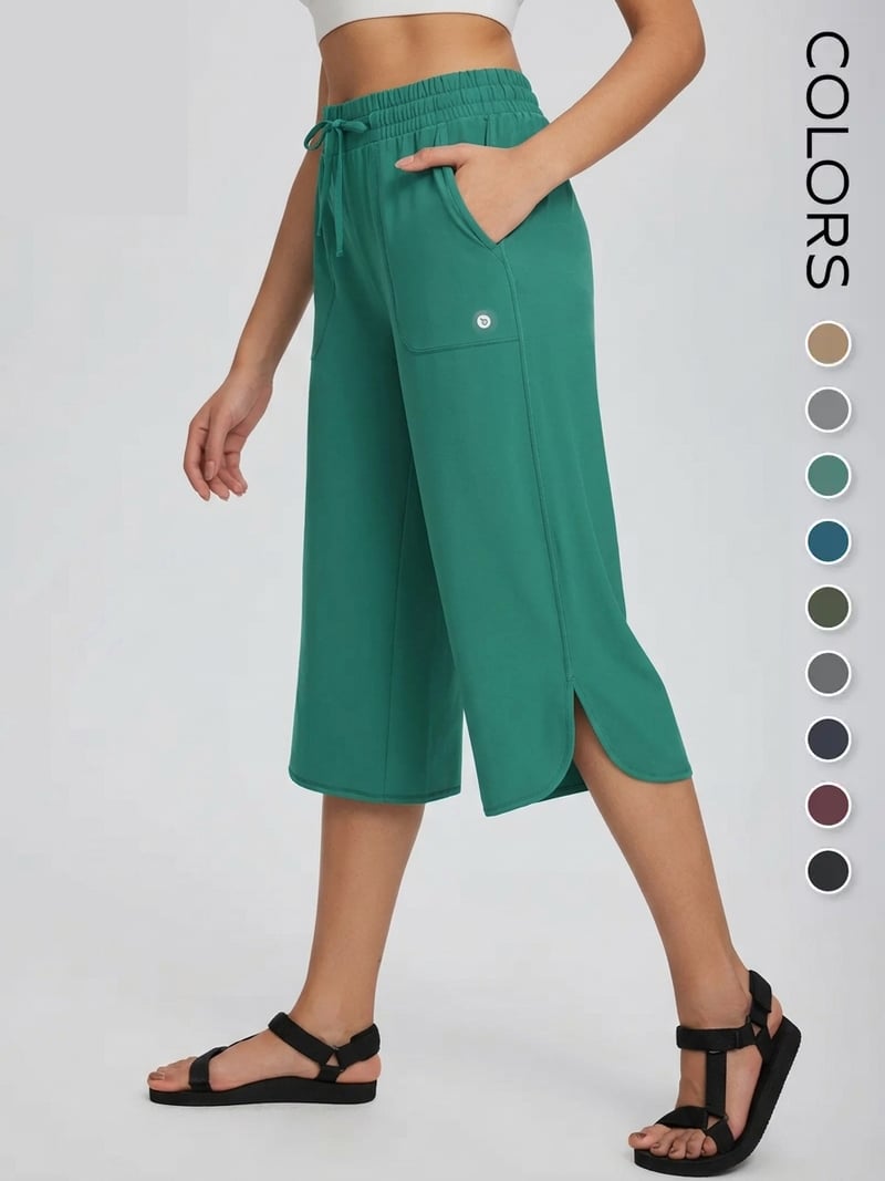 👖 Women's Wide Leg Yoga Capris – High Waisted with Pockets, Quick Dry, Lightweight, UPF 50+ Sun Protection – Loose Comfy for Hiking, Gym, Travel & Outdoor Workout ☀️-Rush