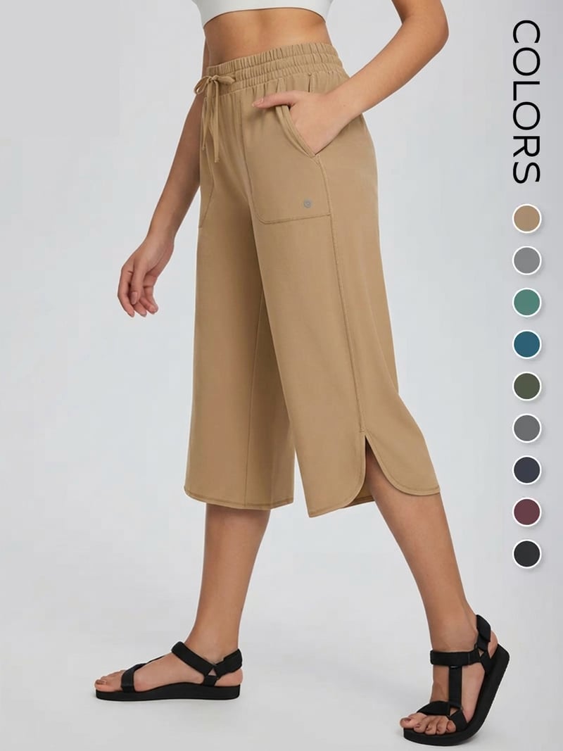 👖 Women's Wide Leg Yoga Capris – High Waisted with Pockets, Quick Dry, Lightweight, UPF 50+ Sun Protection – Loose Comfy for Hiking, Gym, Travel & Outdoor Workout ☀️-Rush