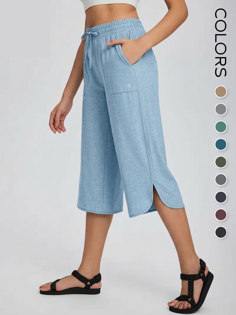 👖 Women's Wide Leg Yoga Capris – High Waisted with Pockets, Quick Dry, Lightweight, UPF 50+ Sun Protection – Loose Comfy for Hiking, Gym, Travel & Outdoor Workout ☀️-Rush