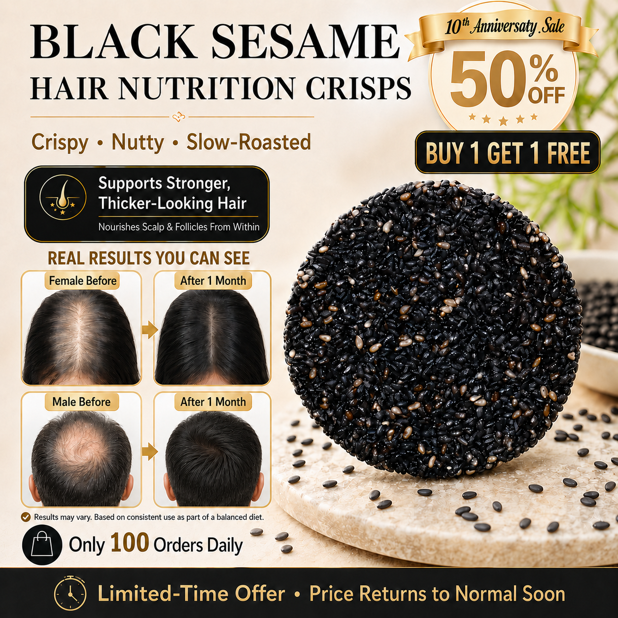 Crunch Your Way to Healthier Hair – Black Sesame Nutrition Crisps 🥣✨-TOP1