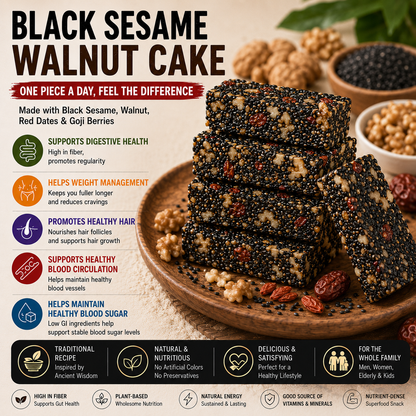 Black Sesame Walnut Cake | Traditional Fiber-Rich Wellness Snack-Rush