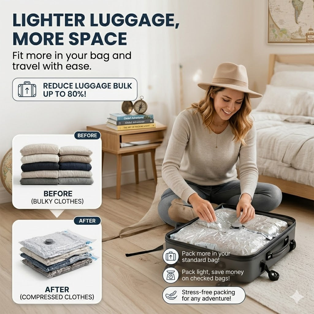 Cordless Travel Vacuum Bag Set, Save 80% of luggage space immediately-HG