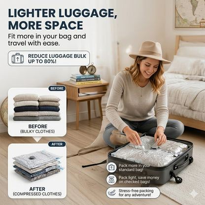Cordless Travel Vacuum Bag Set, Save 80% of luggage space immediately-HG