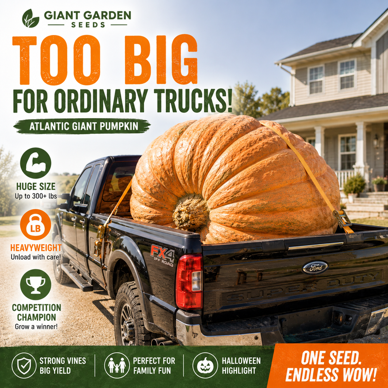 Atlantic Giant Pumpkin Seeds – Grow Massive Backyard Pumpkins for Halloween, Family Fun & Giant Harvests-Rush