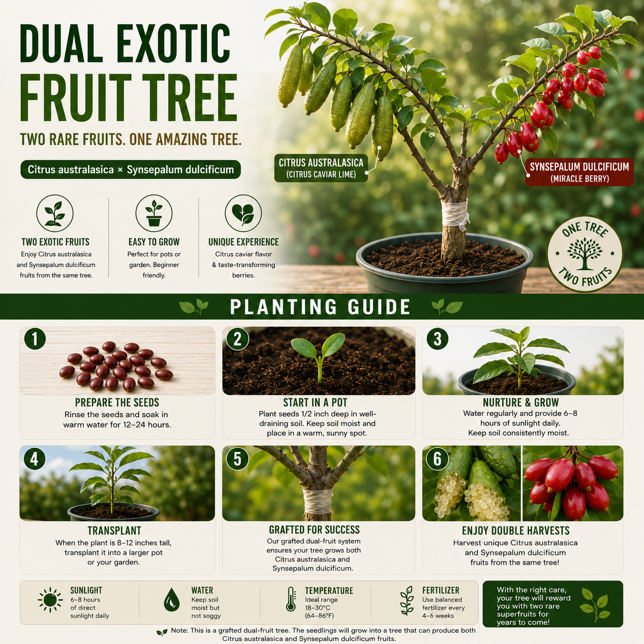 Grow Two Rare Fruits from One Garden Kit –🌿Citrus australasica🍋 & 🌱Synsepalum dulcificum🍇-Rush
