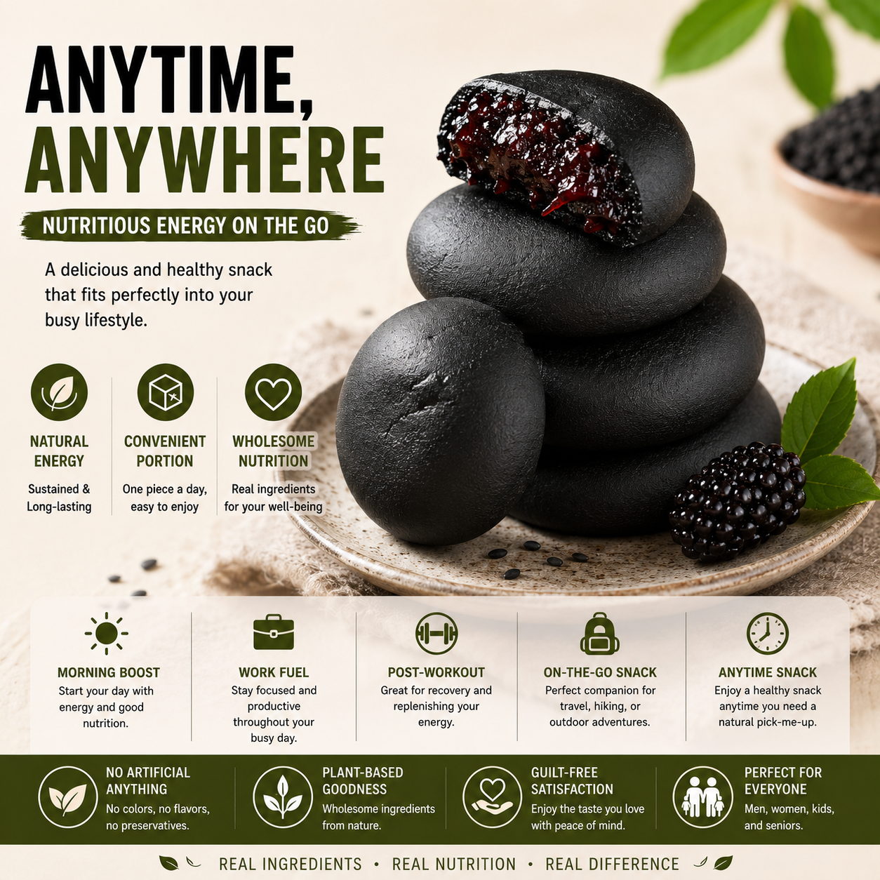 Five Black Mulberry Purple Rice Cake | Traditional Plant-Based Superfood Snack-Rush