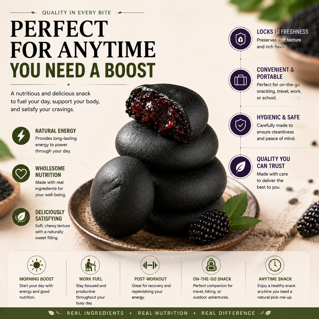 Five Black Mulberry Purple Rice Cake | Traditional Plant-Based Superfood Snack-Rush