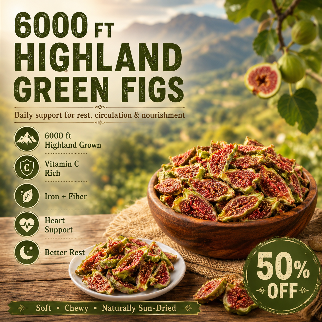 🌿Premium Emerald Dried Figs | 100% Sun-Dried Superfood ☀️ -TOP1
