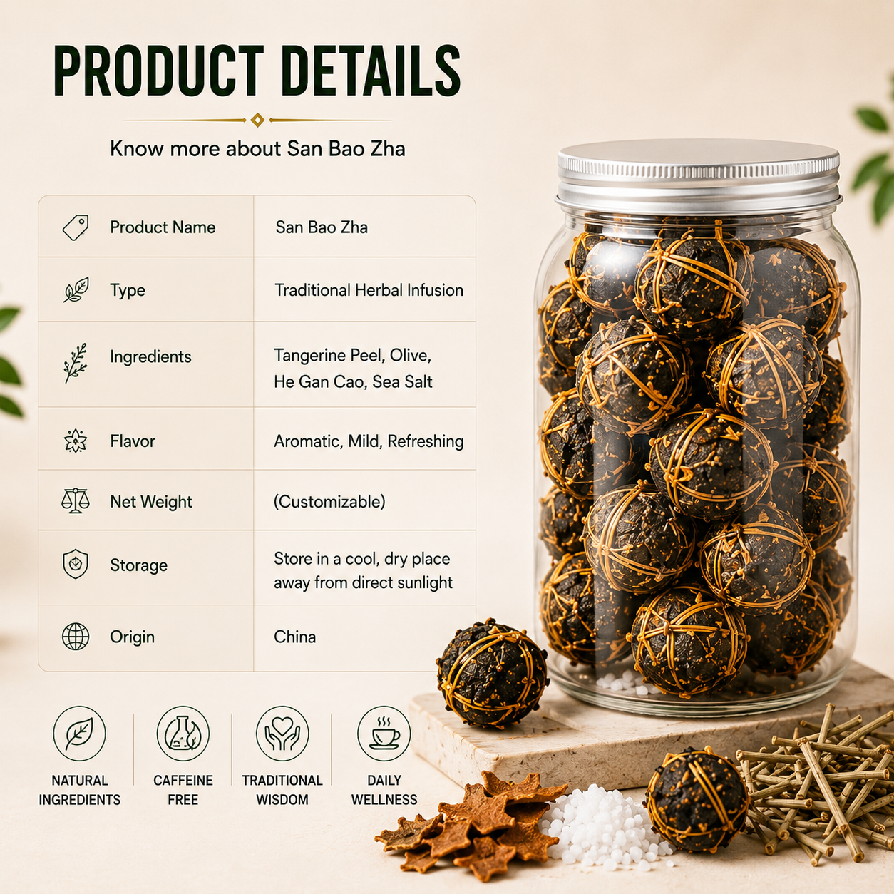 San Bao Zha – Tangerine Peel, Olive & He Gan Cao Herbal Drink-Rush